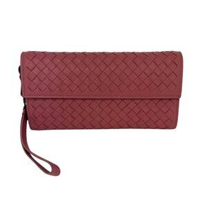 Bottega Veneta Intrecciato Pink Leather Flap Wallet Wristlet